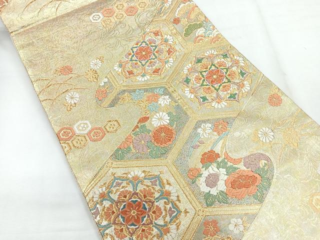 平和屋着物◎佐賀錦 六通柄袋帯 亀甲花文 金糸 正絹 逸品 CABG1331nb