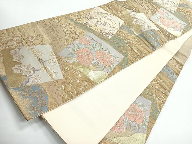 平和屋着物●両面　六通柄袋帯　横段草花文　金糸　正絹　逸品　CABC4668dy 平和屋着物○六通柄袋帯 草花 正絹 逸品 DABD0702op 【公式通販】