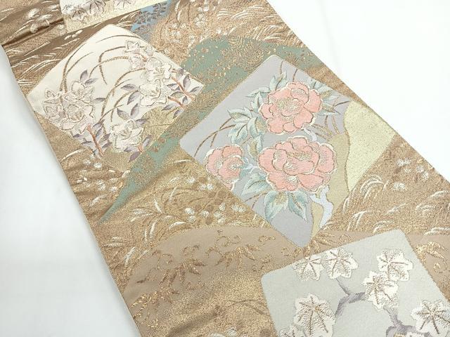 平和屋着物●六通柄袋帯　草花文　金糸　正絹　逸品　CABB9321hy 平和屋着物○六通柄袋帯 草花文 金糸 正絹 逸品 CABB9321hy