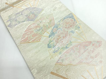 平和屋着物◎佐賀錦 両面 全通柄袋帯 扇面文 慶長重ね 金銀糸 正絹 逸品 CABG1352nb