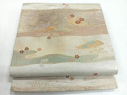 平和屋着物◎六通柄袋帯 みかげ錦 蒔絵花筏文 金銀糸 正絹 逸品 CABG1354nb