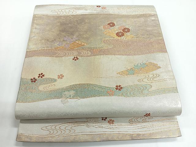 平和屋着物◎六通柄袋帯 みかげ錦 蒔絵花筏文 金銀糸 正絹 逸品 CABG1354nb
