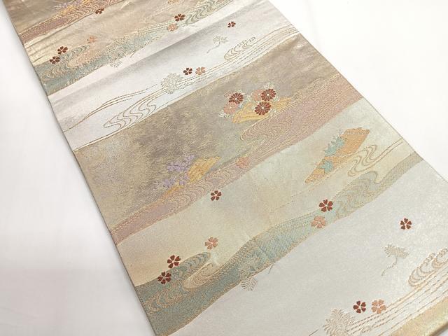 平和屋着物◎六通柄袋帯 みかげ錦 蒔絵花筏文 金銀糸 正絹 逸品 CABG1354nb