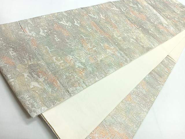 平和屋着物◎六通柄袋帯　風景文　銀糸　正絹　逸品　CABG1355nb