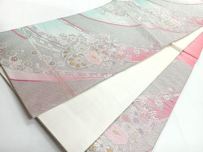 平和屋着物◎六通柄袋帯 花車文 金銀糸 正絹 逸品 CABG1358nb