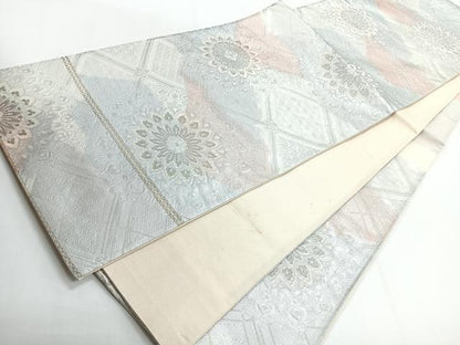 平和屋着物◎六通柄袋帯　正倉院花文　銀糸　正絹　逸品　CABG1360nb
