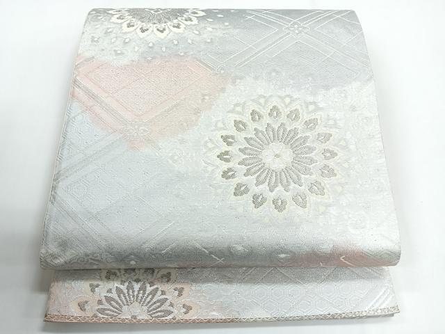平和屋着物◎六通柄袋帯　正倉院花文　銀糸　正絹　逸品　CABG1360nb