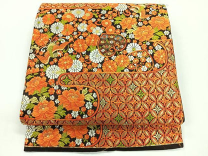 平和屋着物◎六通柄袋帯　唐織　エ霞花文　金糸　正絹　逸品　CABG1364nb
