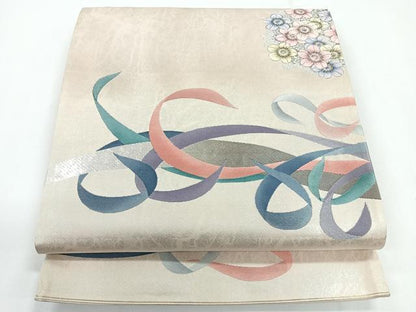 平和屋着物◎現代の憂氣世絵師　米倉斉加年　太鼓柄袋帯　小花文　銀糸　正絹　逸品　CABG1365nb