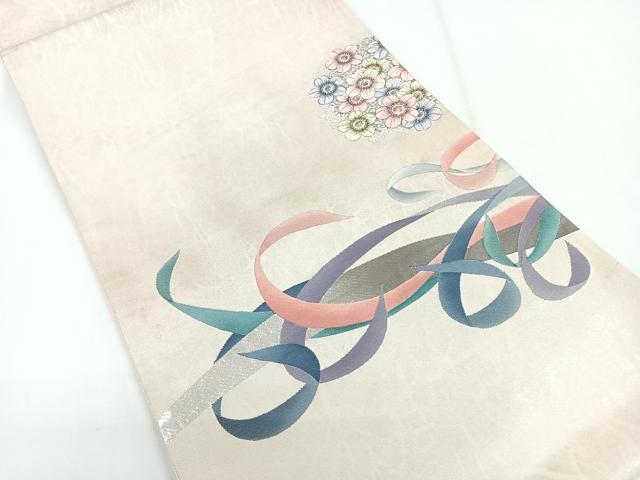 平和屋着物◎現代の憂氣世絵師　米倉斉加年　太鼓柄袋帯　小花文　銀糸　正絹　逸品　CABG1365nb