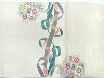 平和屋着物◎現代の憂氣世絵師　米倉斉加年　太鼓柄袋帯　小花文　銀糸　正絹　逸品　CABG1365nb