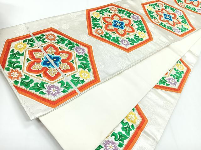 平和屋着物◎六通柄袋帯　唐織　亀甲花文　金銀糸　正絹　逸品　CABG1369nb