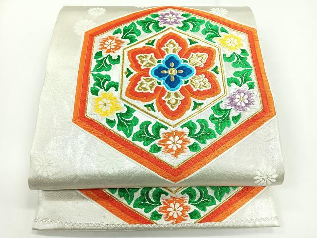 平和屋着物◎六通柄袋帯　唐織　亀甲花文　金銀糸　正絹　逸品　CABG1369nb