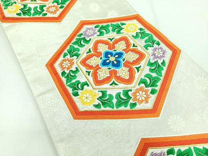 平和屋着物◎六通柄袋帯　唐織　亀甲花文　金銀糸　正絹　逸品　CABG1369nb