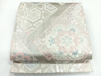 平和屋着物◎六通柄袋帯　正倉院花文　銀糸　正絹　逸品　CABG1370nb