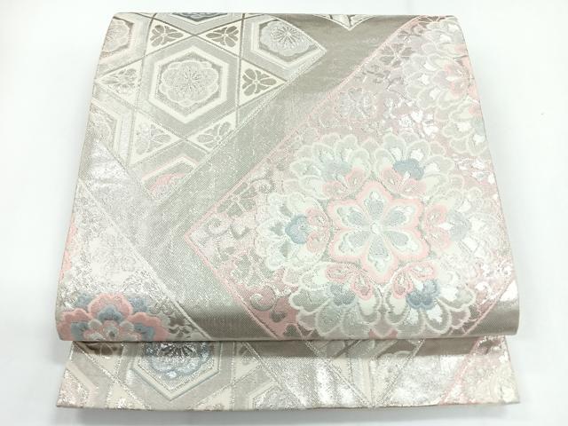 平和屋着物◎六通柄袋帯　正倉院花文　銀糸　正絹　逸品　CABG1370nb