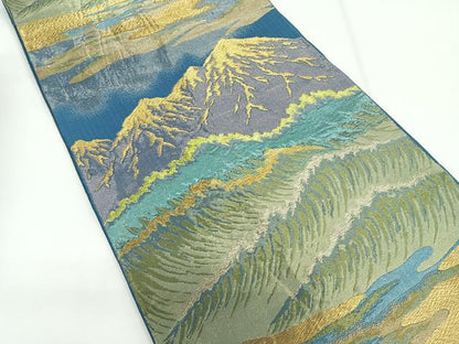 平和屋着物◎西陣　六通柄　京袋帯　遠山文　金銀糸　正絹　逸品　CABG1372nb
