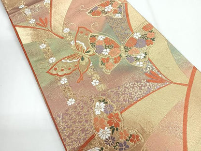 平和屋着物◎六通柄袋帯　唐織　花蝶文　金糸　正絹　逸品　CABG1384nb