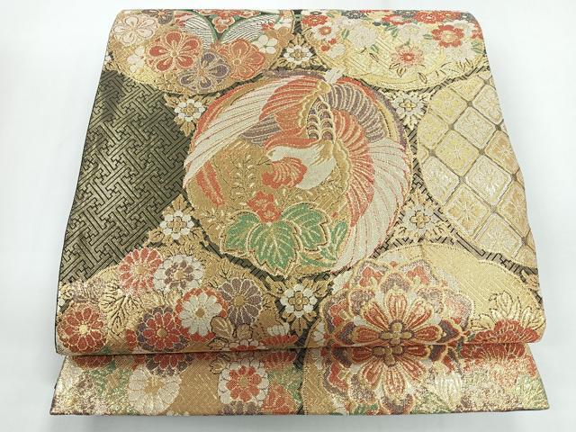 平和屋着物◎六通柄袋帯　花鳥文　金糸　正絹　逸品　CABG1385nb