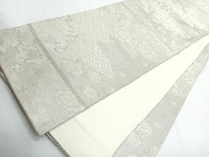 平和屋着物◎六通柄袋帯　吉祥花文　銀糸　正絹　逸品　CABG1386nb
