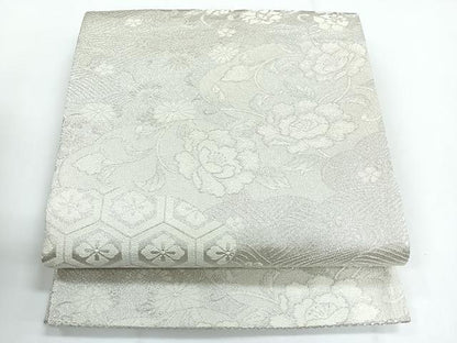 平和屋着物◎六通柄袋帯　吉祥花文　銀糸　正絹　逸品　CABG1386nb