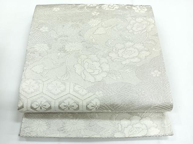 平和屋着物◎六通柄袋帯　吉祥花文　銀糸　正絹　逸品　CABG1386nb