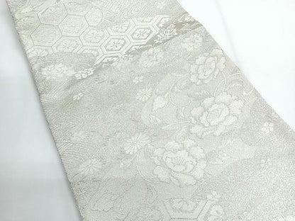 平和屋着物◎六通柄袋帯　吉祥花文　銀糸　正絹　逸品　CABG1386nb