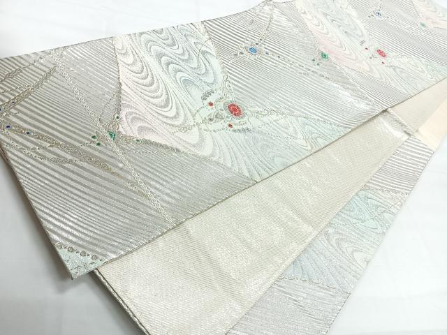平和屋着物◎六通柄袋帯　飾花文　銀糸　正絹　逸品　CABG1397nb