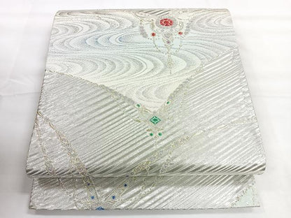 平和屋着物◎六通柄袋帯　飾花文　銀糸　正絹　逸品　CABG1397nb