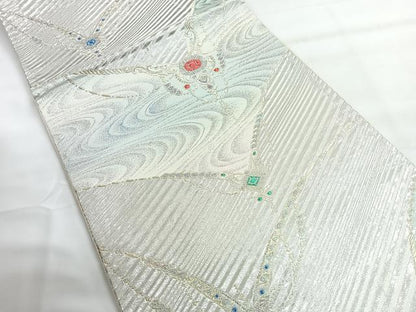 平和屋着物◎六通柄袋帯　飾花文　銀糸　正絹　逸品　CABG1397nb