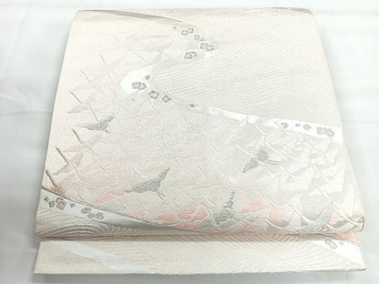 平和屋着物◎六通柄　本袋帯　唐織　群鶴文　銀糸　正絹　逸品　CABG1402nb
