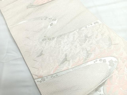 平和屋着物◎六通柄　本袋帯　唐織　群鶴文　銀糸　正絹　逸品　CABG1402nb