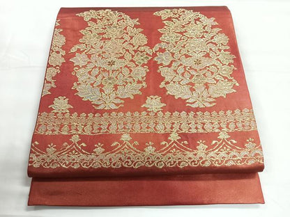 平和屋着物◎太鼓柄袋帯　洋花文　金糸　正絹　逸品　CABG1404nb