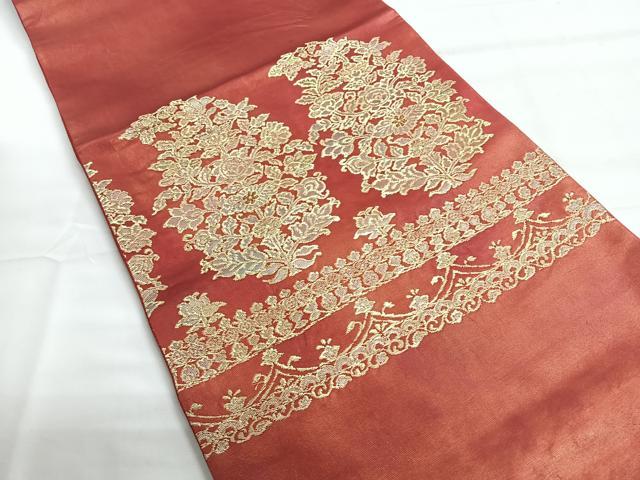 平和屋着物◎太鼓柄袋帯　洋花文　金糸　正絹　逸品　CABG1404nb
