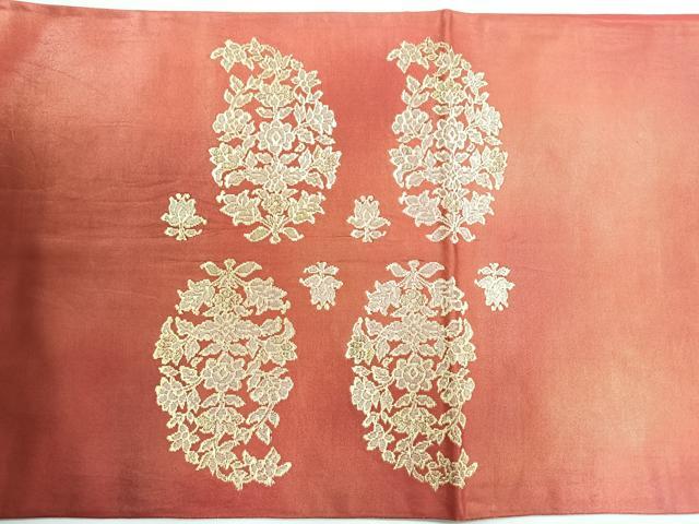 平和屋着物◎太鼓柄袋帯　洋花文　金糸　正絹　逸品　CABG1404nb