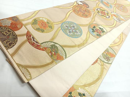 平和屋着物◎六通柄袋帯　唐織　花丸文　金銀糸　正絹　逸品　CABG1405nb