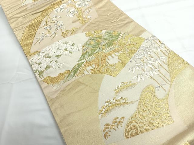 平和屋着物◎六通柄袋帯　唐織　地紙風景文　金銀糸　正絹　逸品　CABG1406nb