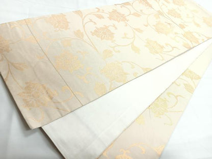 平和屋着物◎九寸開き名古屋帯　花唐草文　金糸　正絹　逸品　CABG1409nb