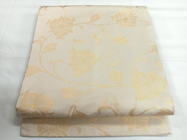 平和屋着物◎九寸開き名古屋帯　花唐草文　金糸　正絹　逸品　CABG1409nb