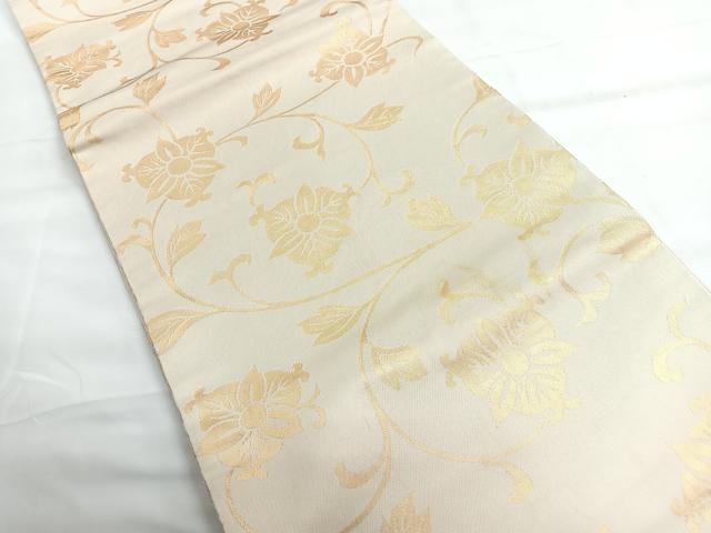 平和屋着物◎九寸開き名古屋帯　花唐草文　金糸　正絹　逸品　CABG1409nb