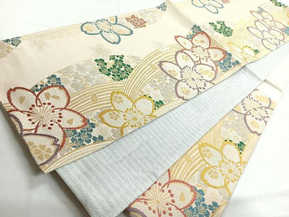 平和屋着物◎六通柄袋帯 舞桜 金銀糸 正絹 逸品 CABG1410nb