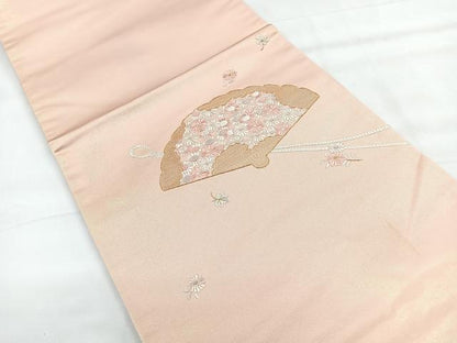平和屋着物◎太鼓柄袋帯　総刺繍　檜扇花文　金糸　正絹　逸品　CABG1416nb