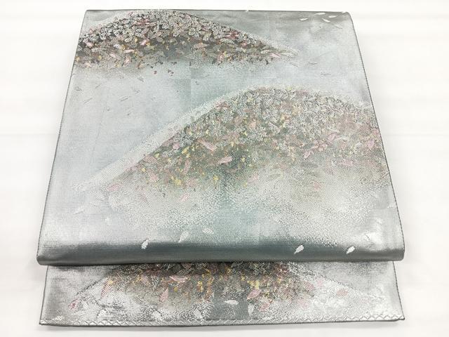 平和屋着物◎六通柄袋帯　遠山文　銀糸　正絹　逸品　CABG1419nb