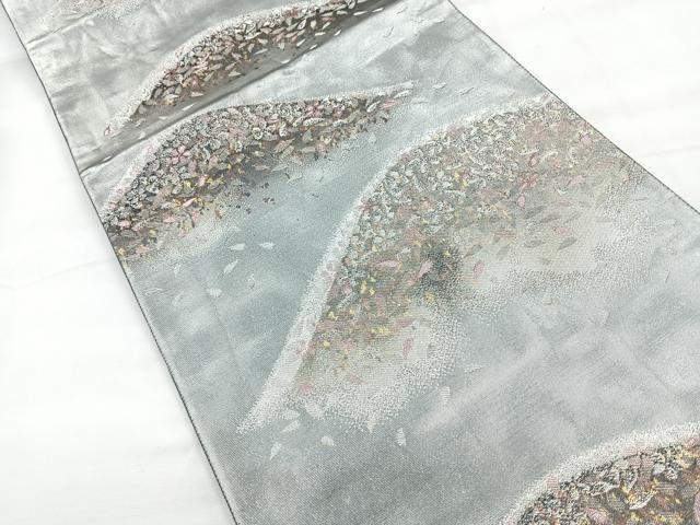 平和屋着物◎六通柄袋帯　遠山文　銀糸　正絹　逸品　CABG1419nb