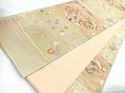 平和屋着物◎六通柄袋帯　唐織　向かい鳥花文　金銀糸　正絹　逸品　CABG1421nb