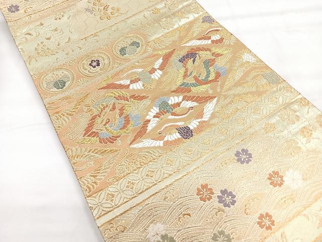 平和屋着物◎六通柄袋帯　唐織　向かい鳥花文　金銀糸　正絹　逸品　CABG1421nb