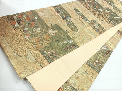 平和屋着物◎六通柄袋帯　雲霞彩花小袖絵文　金糸　正絹　逸品　CABG1428nb