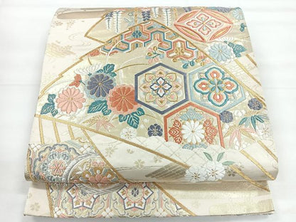 平和屋着物◎六通柄袋帯　唐織　吉祥花文　金銀糸　正絹　逸品　CABG1429nb