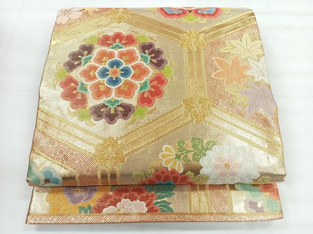 平和屋着物◎佐賀錦　六通柄袋帯　亀甲花文　金糸　正絹　逸品　CABG1430nb