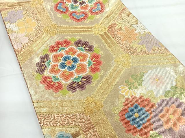 平和屋着物◎佐賀錦　六通柄袋帯　亀甲花文　金糸　正絹　逸品　CABG1430nb